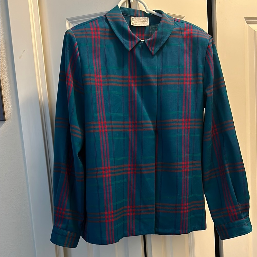 Pendleton Vintage Teal and Red Plaid Long Sleeve Shirt